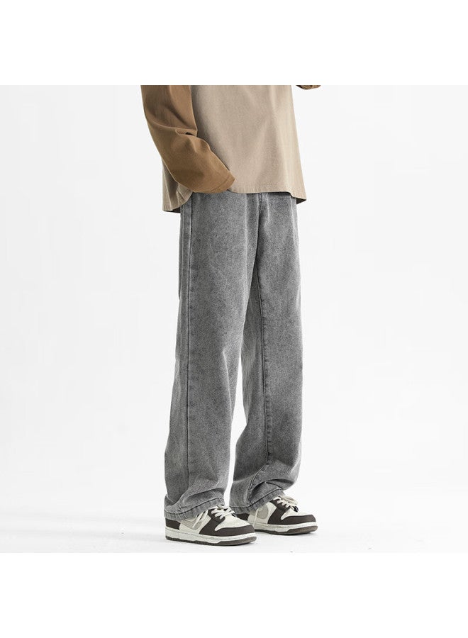 Maybeyond Men's Denim Jeans Spring Summer Loose Vintage Straight Leg Trendy Wide Leg Draped Pants Mn02 Gray L - Image 3