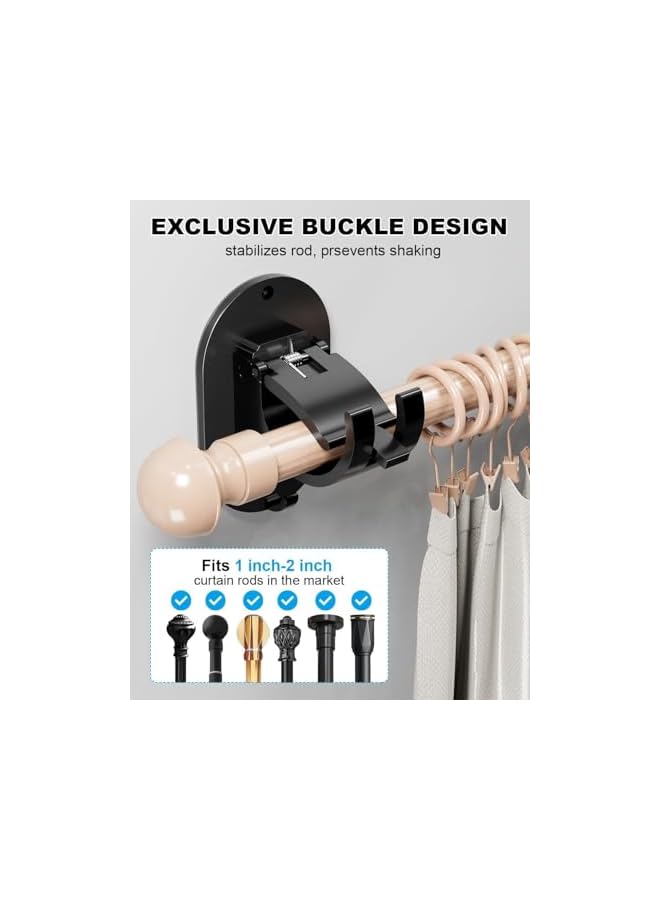 erorex 4 Pcs Self Adhesive Curtain Rod Bracket, No Drilling Self Adhesive Curtain Rod Holder Hooks, Nail Free Curtain Rod Hooks Curtain Hangers, for Bathroom, Bedroom, Livingroom, Kitchen (Black)  - Image 2