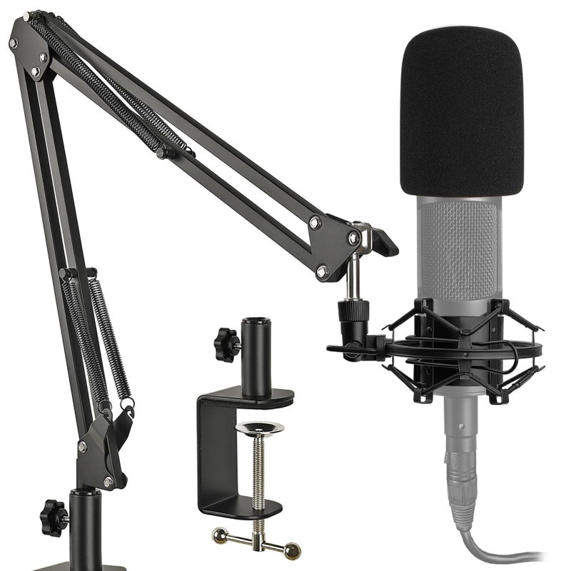 Frgyee AT2020 Mic Stand with Shock Mount and Pop Filter, Suspension Scissor Boom Arm with Upgraded Heavy Duty Clamp for Audio Technica AT2020 AT2020USB+ AT2035 Condenser Studio Microphone Frgyee - Image 1