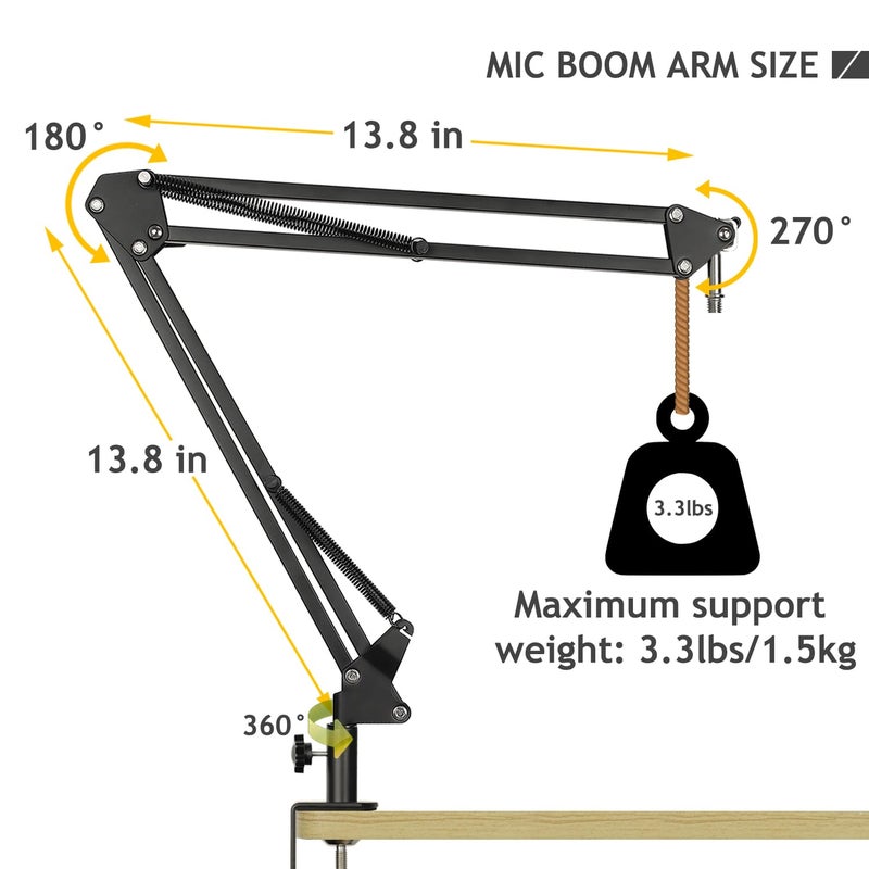 Frgyee AT2020 Mic Stand with Shock Mount and Pop Filter, Suspension Scissor Boom Arm with Upgraded Heavy Duty Clamp for Audio Technica AT2020 AT2020USB+ AT2035 Condenser Studio Microphone Frgyee - Image 5