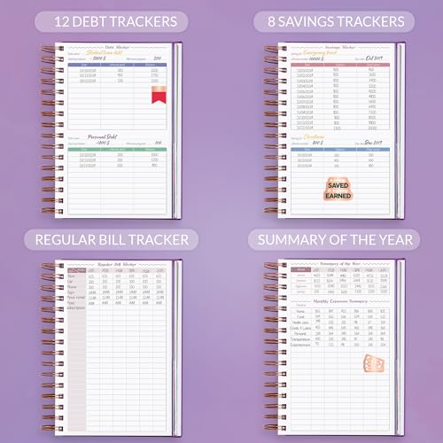 GoGirl Budget Planner & Monthly Bill Organizer – Monthly Financial Book with Pockets. Expense Tracker Notebook Journal, Compact (Purple) - Image 5