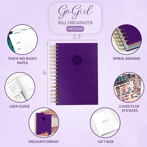 GoGirl Budget Planner & Monthly Bill Organizer – Monthly Financial Book with Pockets. Expense Tracker Notebook Journal, Compact (Purple) - Image 2