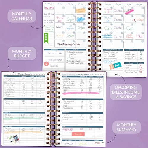 GoGirl Budget Planner & Monthly Bill Organizer – Monthly Financial Book with Pockets. Expense Tracker Notebook Journal, Compact (Purple) - Image 3