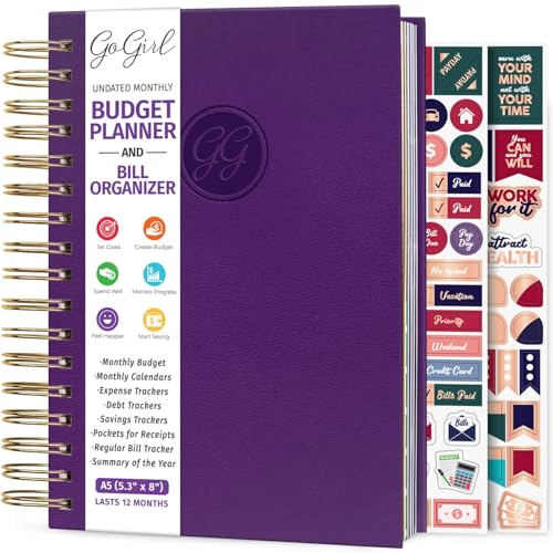 GoGirl Budget Planner & Monthly Bill Organizer – Monthly Financial Book with Pockets. Expense Tracker Notebook Journal, Compact (Purple) - Image 1