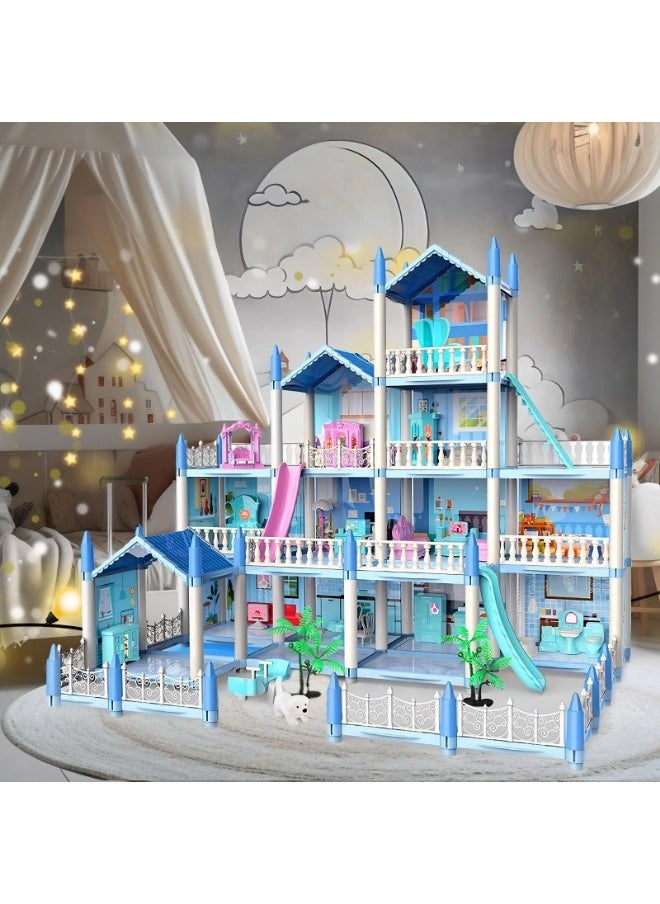 Vixplorn DIY dolls house toys for pretend play, fairy princess simulation castle DIY dolls house 4 floors 15 rooms 298 pieces with 2 strings of coloured lights Children's pretend play toys for girls Princess castle simulation games Suitable for children's gifts Gifts Suitable for children over 3 years old  - Image 2