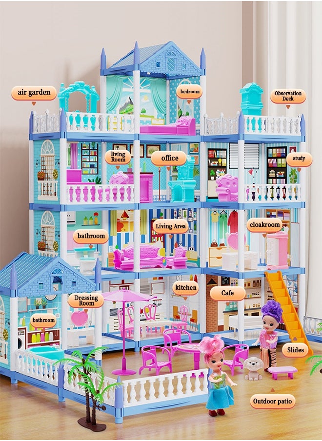 Vixplorn DIY dolls house toys for pretend play, fairy princess simulation castle DIY dolls house 4 floors 15 rooms 298 pieces with 2 strings of coloured lights Children's pretend play toys for girls Princess castle simulation games Suitable for children's gifts Gifts Suitable for children over 3 years old  - Image 4