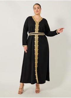 Styli Plus Size Regular Fit V Neck Kaftan with Lace Detail  - Image 1
