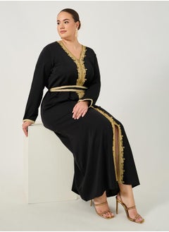 Styli Plus Size Regular Fit V Neck Kaftan with Lace Detail  - Image 2