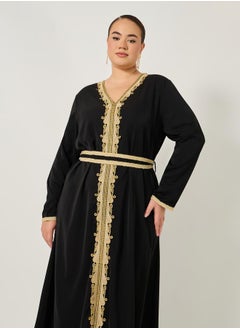 Styli Plus Size Regular Fit V Neck Kaftan with Lace Detail  - Image 3