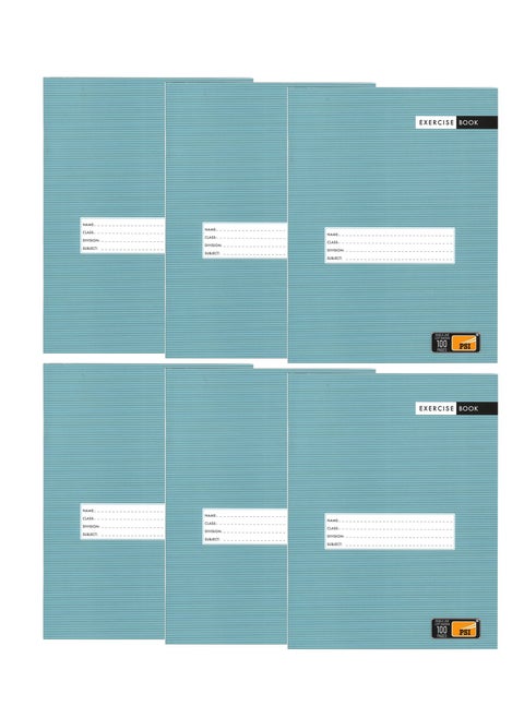 6-Piece Single Lined Exercise Notebook With Left Margin 100 Pages A5 Size