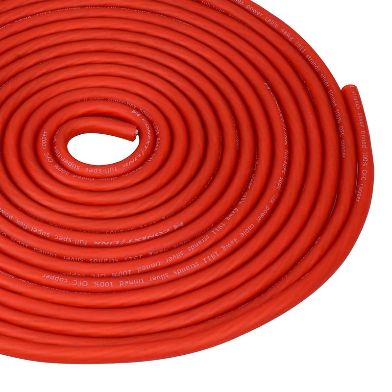 Conext Link Full Gauge Battery Power Cable Ground Wire OFC Copper Frost Red 4 AWG 25ft