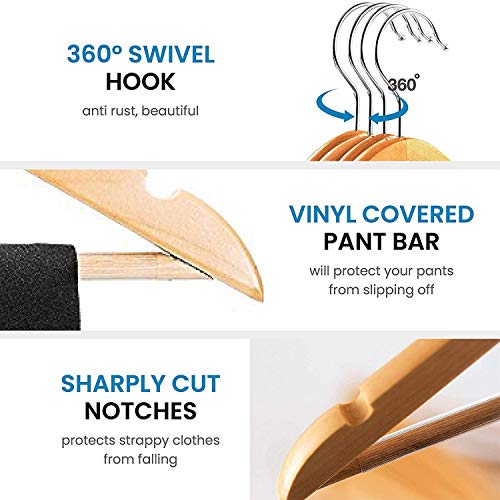 ZEPOLI - Wooden Suit Hangers - Premium Wood with Notches & Chrome Swivel Hook for Dress Clothes, Coats, Jackets (18 Pack, Beige) - Image 4