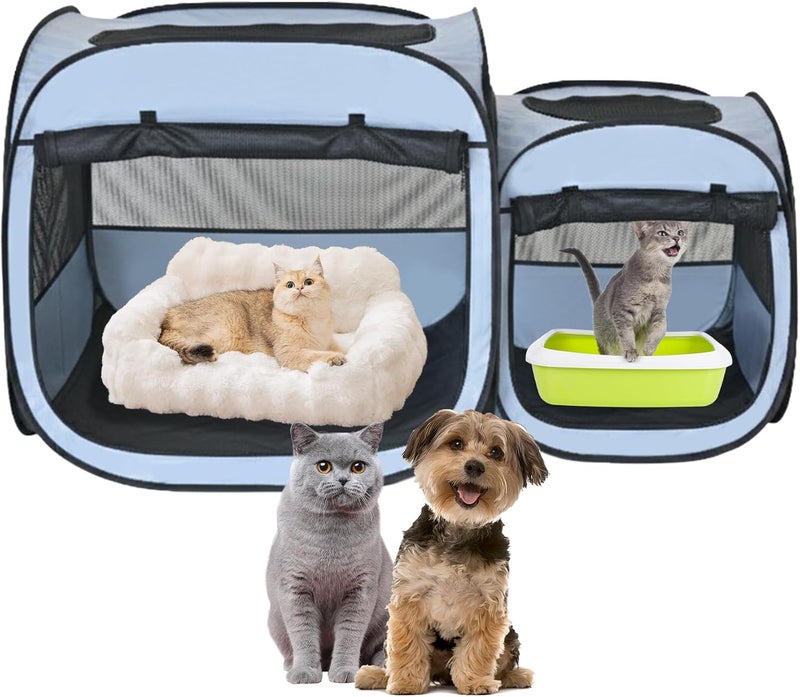 EighteenTek 2-in-1 Portable Cat Playpen, Pop up Large Kitten Playpen, No Assembly Need, Pet Cat Dog Tent Crates Kennel Cage, Cats Enclosure for Dog and Puppy Indoor Outdoor(No Divider, Unified Space) - Image 1