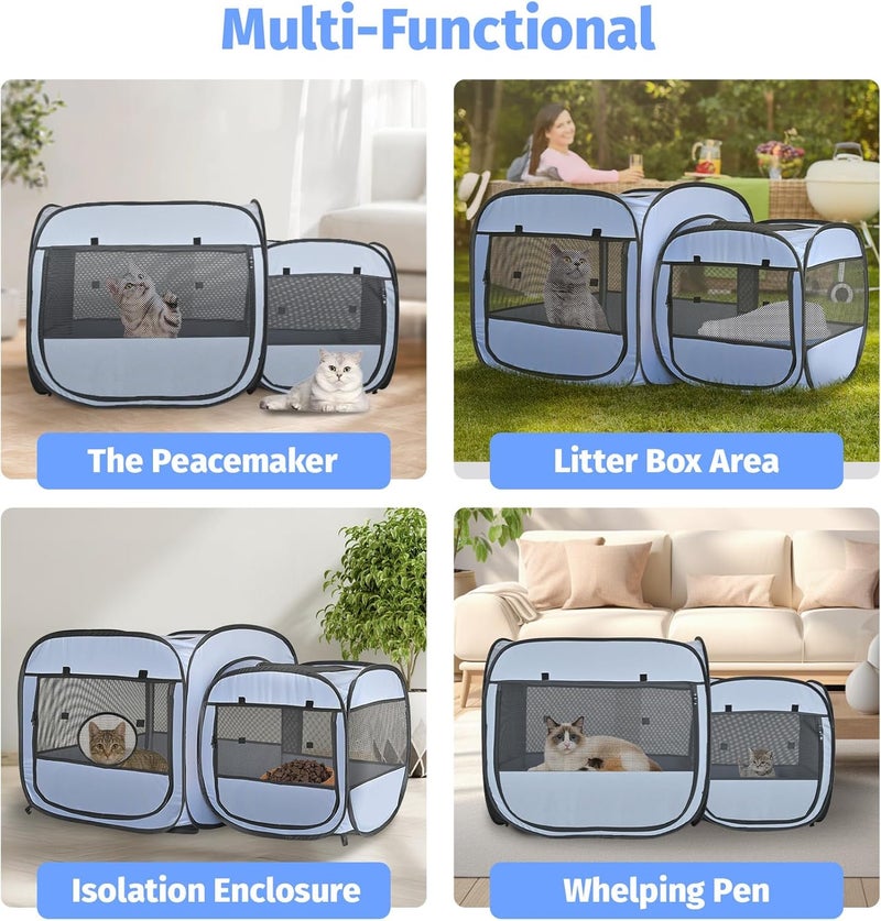 EighteenTek 2-in-1 Portable Cat Playpen, Pop up Large Kitten Playpen, No Assembly Need, Pet Cat Dog Tent Crates Kennel Cage, Cats Enclosure for Dog and Puppy Indoor Outdoor(No Divider, Unified Space) - Image 4