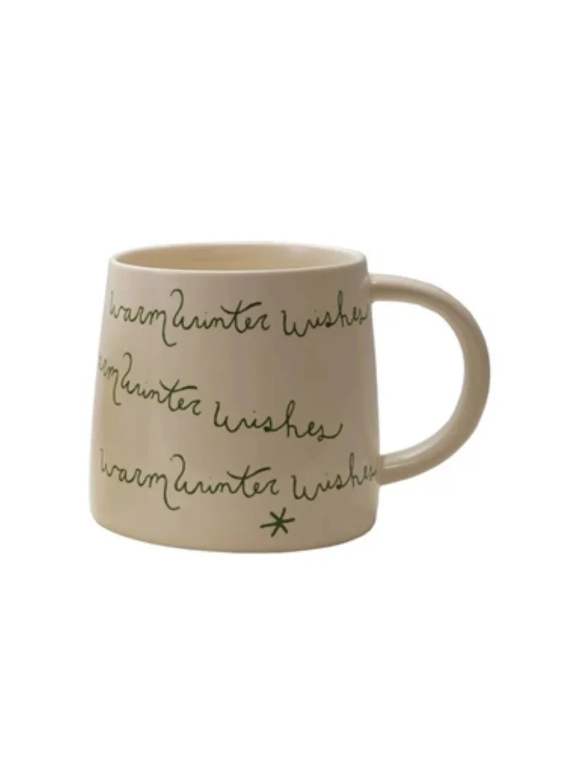 The Saffron Souk "Warm Winter Wishes" Festive Mug - Cream &amp; Green