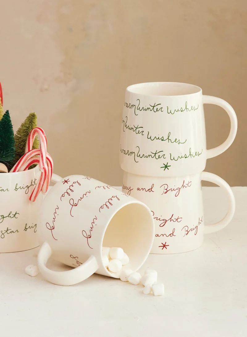 The Saffron Souk "Warm Winter Wishes" Festive Mug - Cream &amp; Green