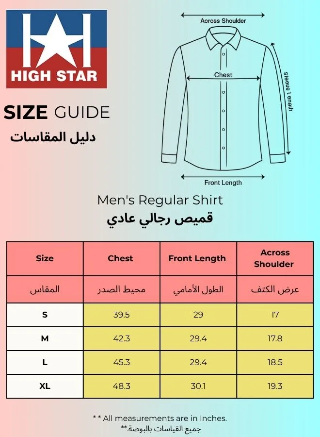 هاي ستار Men's Blue 100% Cotton Solid Pattern Button Down Regular Fit Shirt