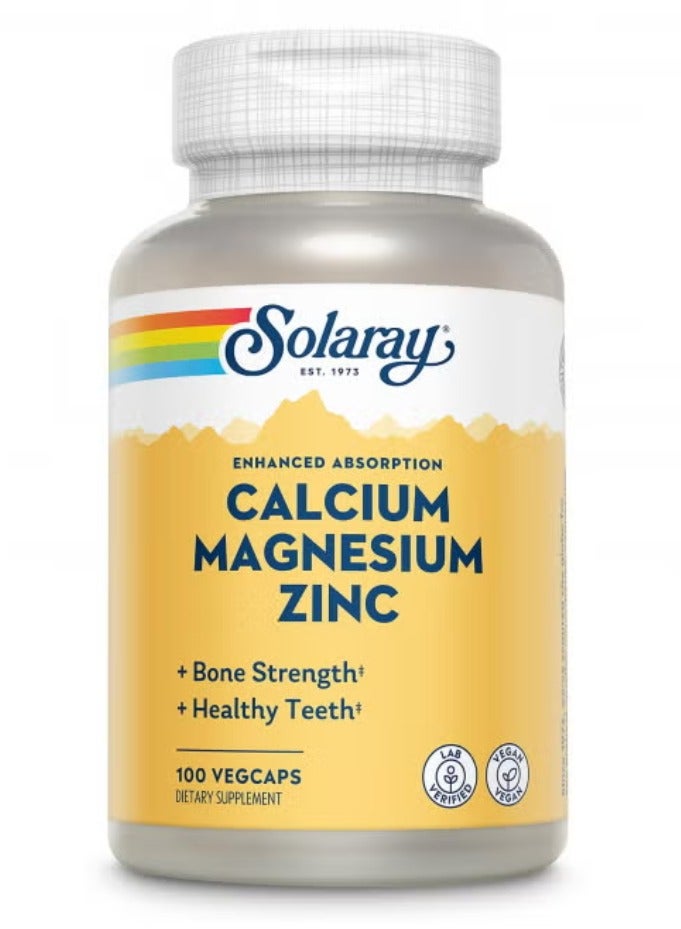 SOLARAY Calcium Magnesium Zinc, Bone & Muscle Support Formula, 100 Vegan Capsules - Image 1