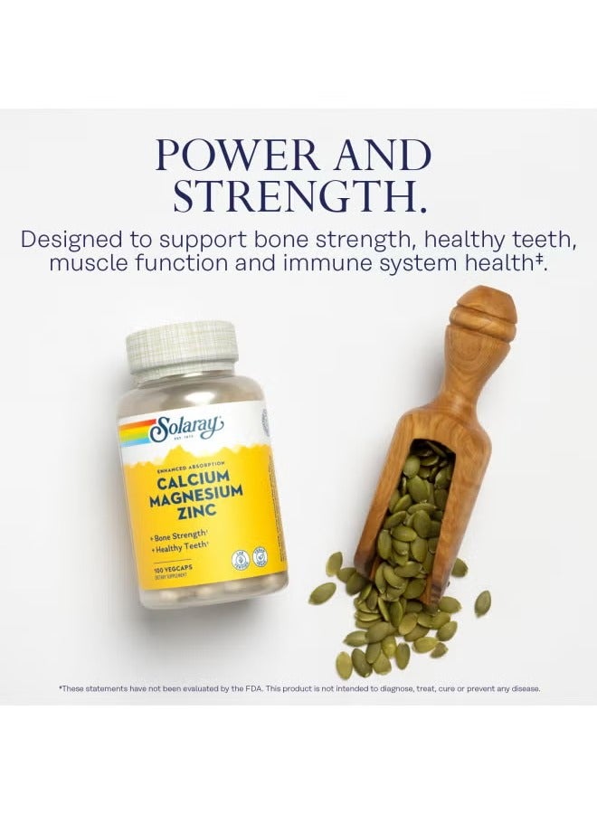 SOLARAY Calcium Magnesium Zinc, Bone & Muscle Support Formula, 100 Vegan Capsules - Image 3