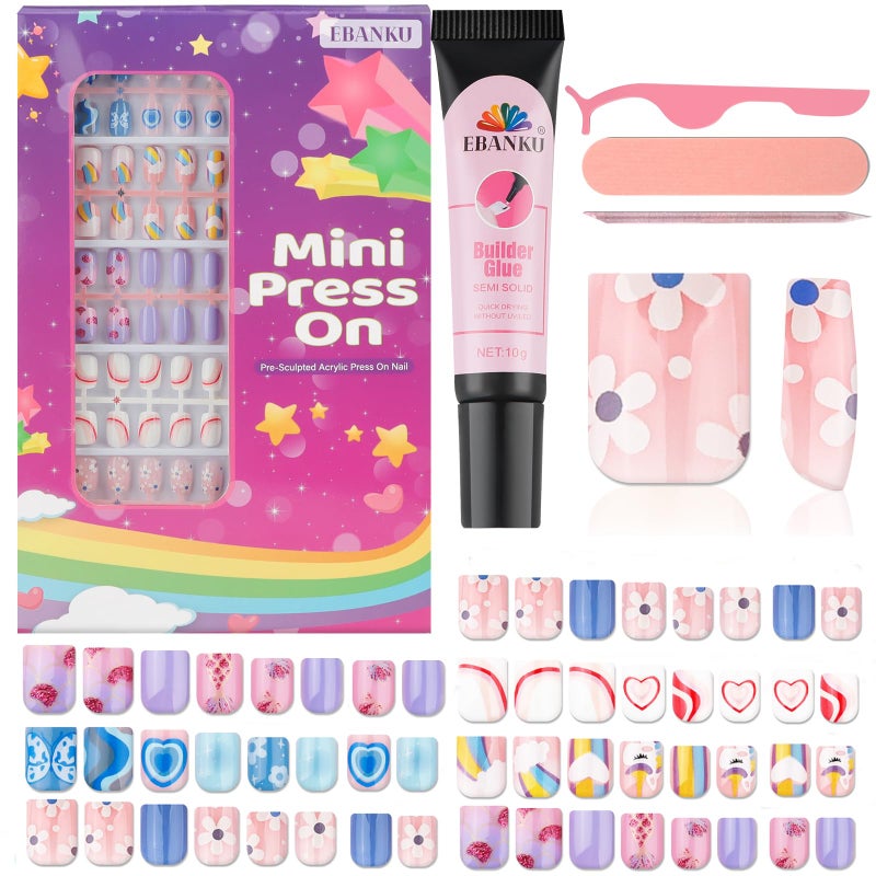 130 Pieces Press on Nails for Kids EBANKU 5 Pack Kid Fake Nail Kit Old Cute Flower Mermaid Butterfly Heart Press on Nails for Girls 812 Years with Jelly Nail Adhesives Nail Builder Glue