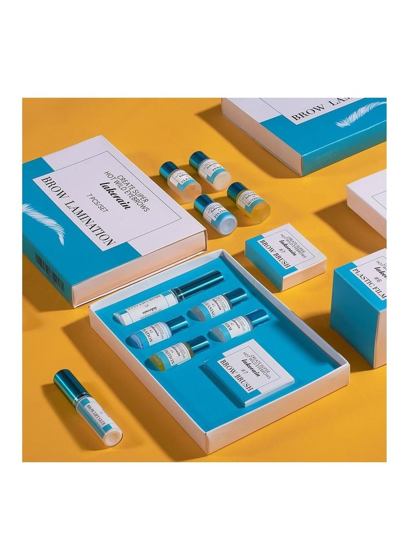 lakerain - Eyebrow Lift Kit Eyelash Perm Kit With Adhesive Glue Cleanser Perm Fixation And Nutrition Solutions Professional Eyebrows Curling Semi-Permanent Shaping Perming Suitable For Salon [7 Pcs Kit] - Image 1