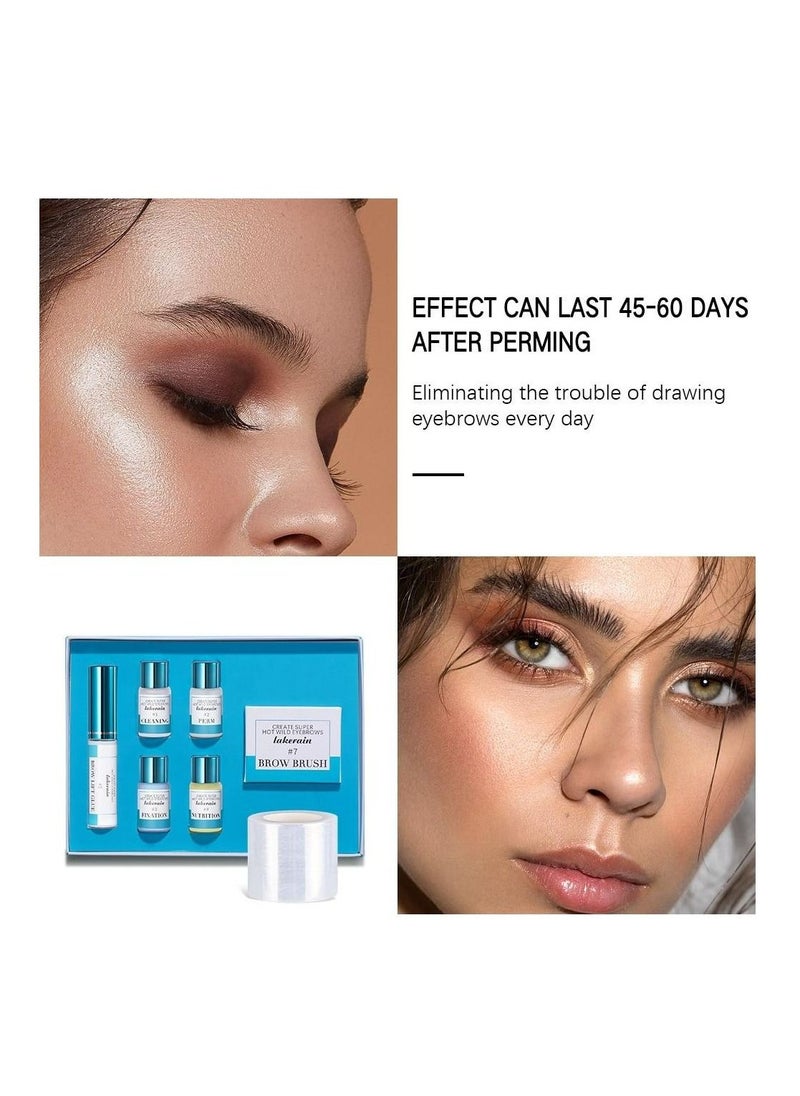lakerain - Eyebrow Lift Kit Eyelash Perm Kit With Adhesive Glue Cleanser Perm Fixation And Nutrition Solutions Professional Eyebrows Curling Semi-Permanent Shaping Perming Suitable For Salon [7 Pcs Kit] - Image 1