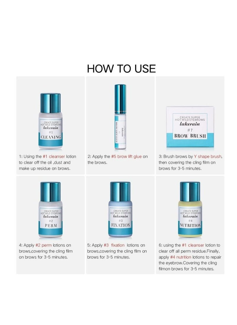lakerain - Eyebrow Lift Kit Eyelash Perm Kit With Adhesive Glue Cleanser Perm Fixation And Nutrition Solutions Professional Eyebrows Curling Semi-Permanent Shaping Perming Suitable For Salon [7 Pcs Kit] - Image 1