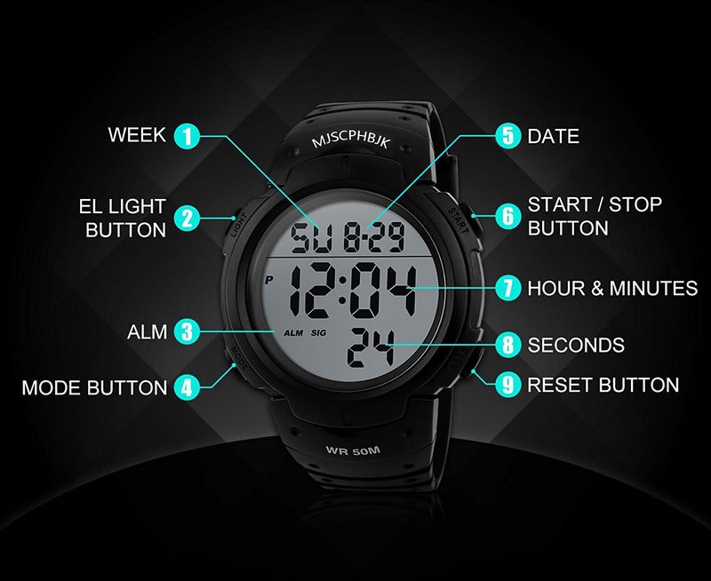 SKMEI MJSCPHBJK Mens Digital Sports Watch, Waterproof LED Screen Large Face Military Watches for Men  - Image 4