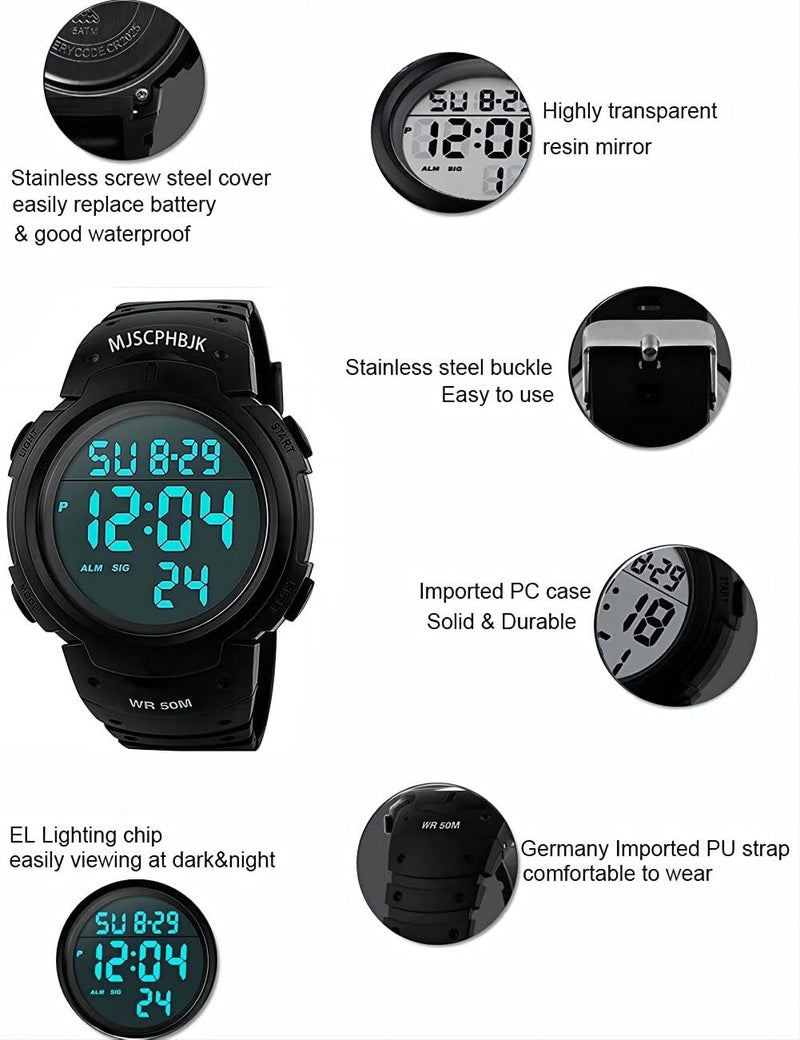 SKMEI MJSCPHBJK Mens Digital Sports Watch, Waterproof LED Screen Large Face Military Watches for Men  - Image 2