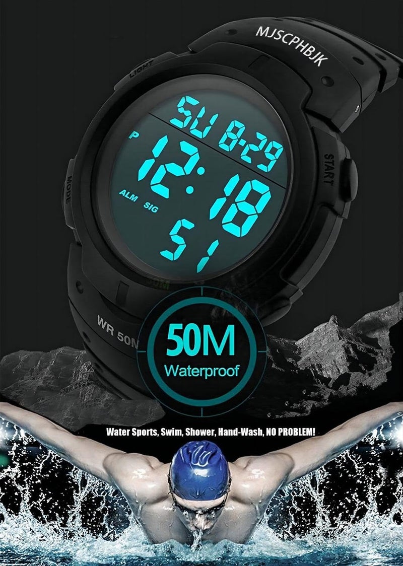 SKMEI MJSCPHBJK Mens Digital Sports Watch, Waterproof LED Screen Large Face Military Watches for Men  - Image 3