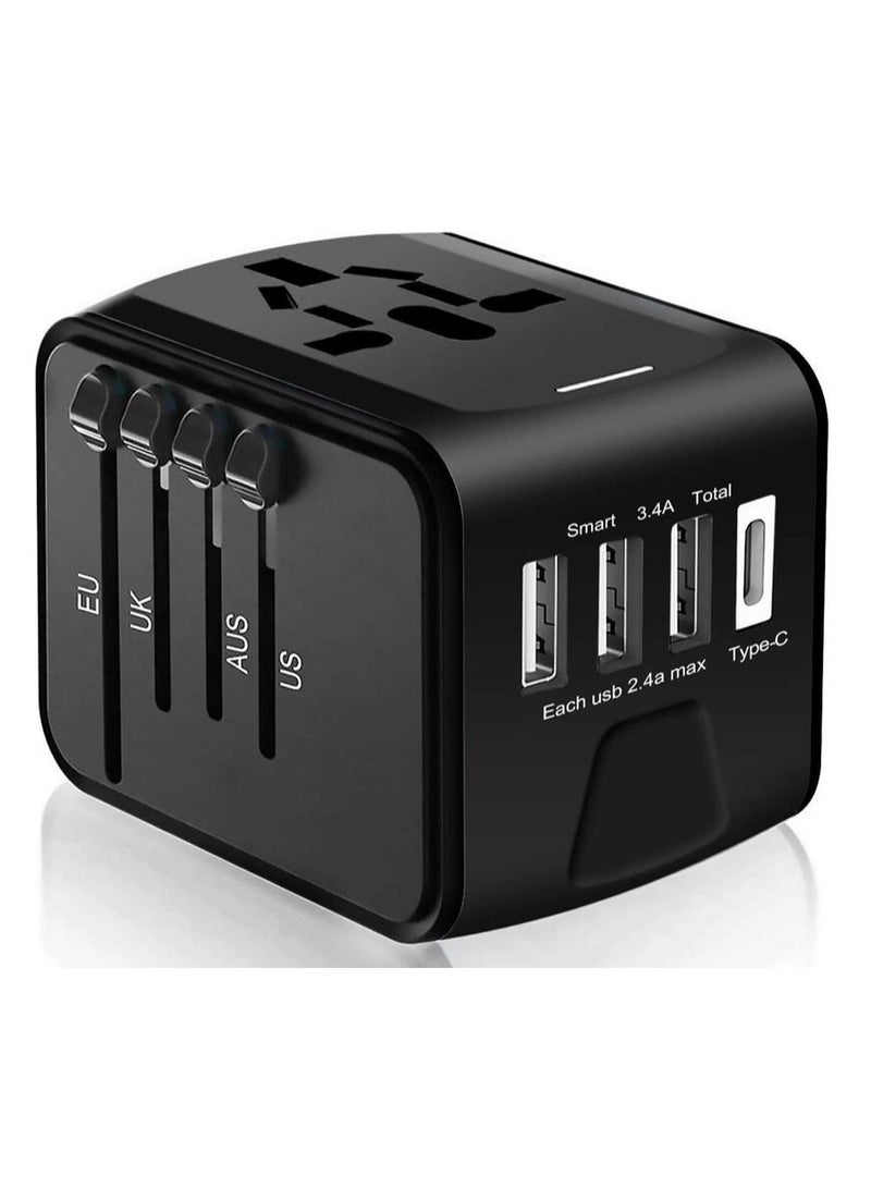 Travel Adapter - Whzld International Travel Power Adapter W/High Speed 2.4A USB, 3.0A Type-C Wall Charger, European Adapter Travel Power Adapter Wall Charger for UK, EU, AU, Asia Covers 220+ (black 1) - Image 1