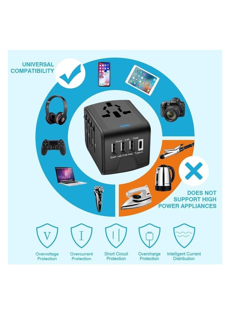 Travel Adapter - Whzld International Travel Power Adapter W/High Speed 2.4A USB, 3.0A Type-C Wall Charger, European Adapter Travel Power Adapter Wall Charger for UK, EU, AU, Asia Covers 220+ (black 1) - Image 2