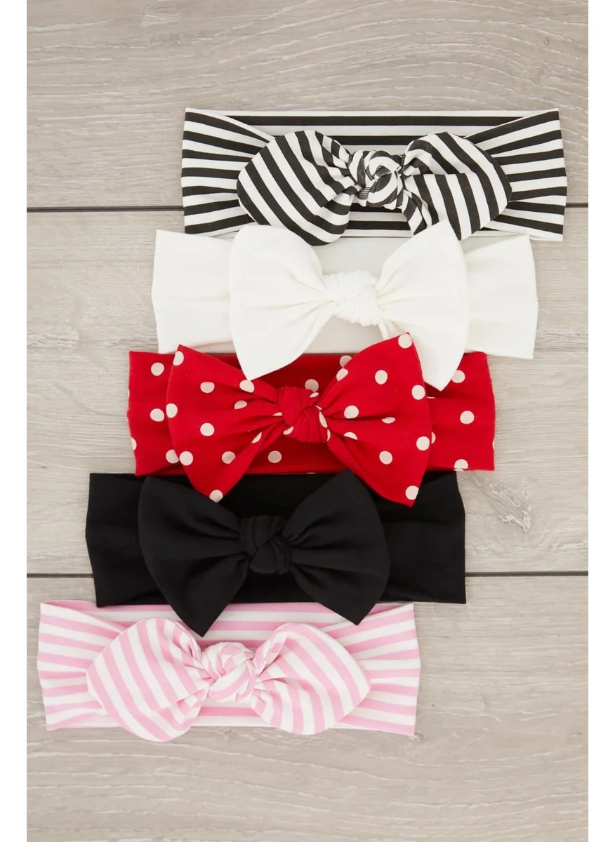 Babygiz Handmade Ultra Soft Bow Tie 100% Natural Cotton Double Layer Combed Five-in-One Baby and Kids Girls Bandana Headband Set - 5 Different Patterns and Colors