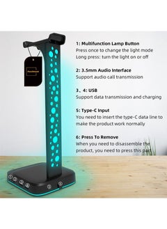 Flash Hawk RGB Colorful Light Headset Stand with 2 USB2.0 Ports and Audio Jack  - Image 3