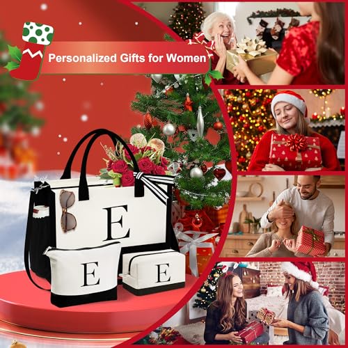 YOOLIFE Birthday Gifts for Sister - Initial Canvas Tote Bag & Makeup Bag, Letter D - Image 2