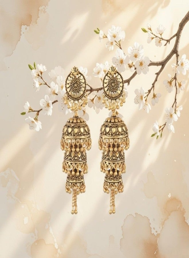 Efulgenz Indian Oxidized Jewelry Boho Vintage Layered Jhumka Jhumki Tassel Dangle Statement Earrings for Women, Copper, not known - Image 5