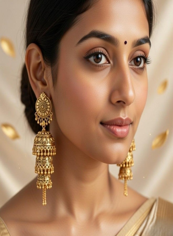 Efulgenz Indian Oxidized Jewelry Boho Vintage Layered Jhumka Jhumki Tassel Dangle Statement Earrings for Women, Copper, not known - Image 3