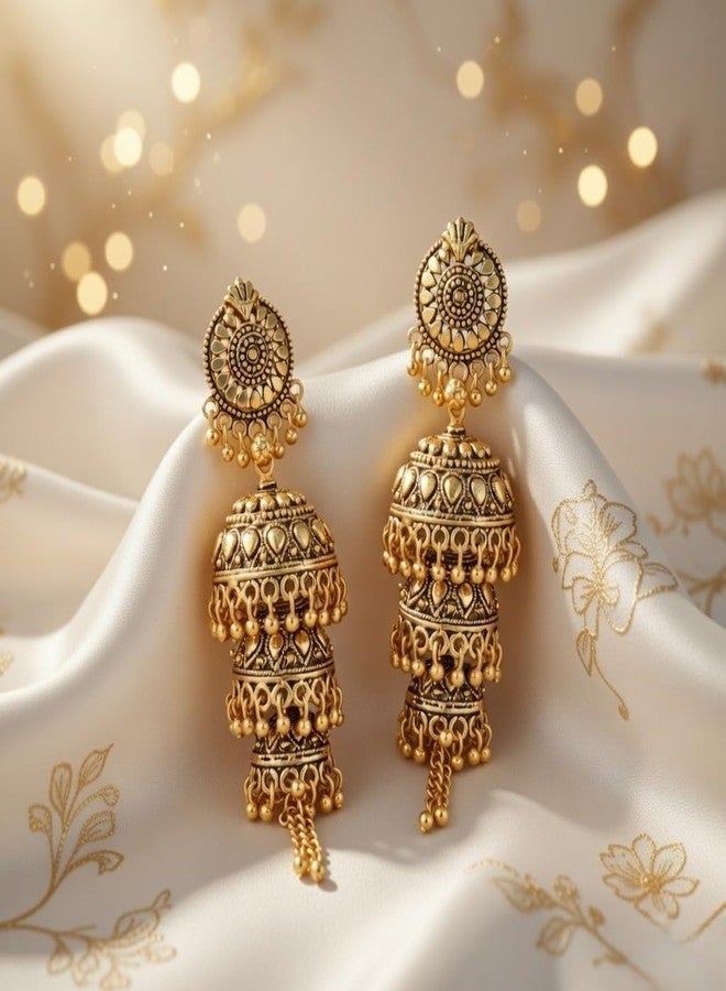 Efulgenz Indian Oxidized Jewelry Boho Vintage Layered Jhumka Jhumki Tassel Dangle Statement Earrings for Women, Copper, not known - Image 2