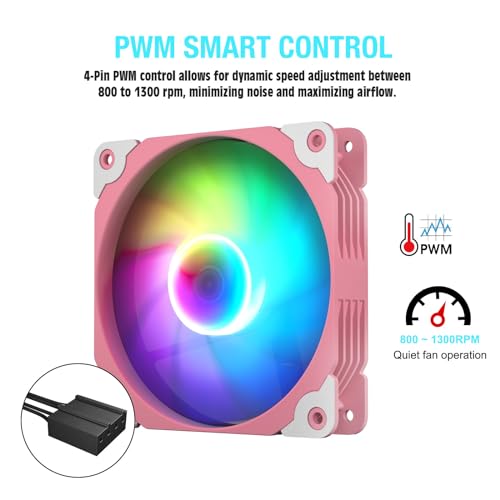 Vetroo 3-Pack Computer Case Fan 120mm Address RGB & PWM Cooling Fans High Performance with Controller Hub - Pink - Image 2