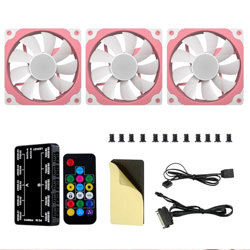 Vetroo 3-Pack Computer Case Fan 120mm Address RGB & PWM Cooling Fans High Performance with Controller Hub - Pink - Image 5