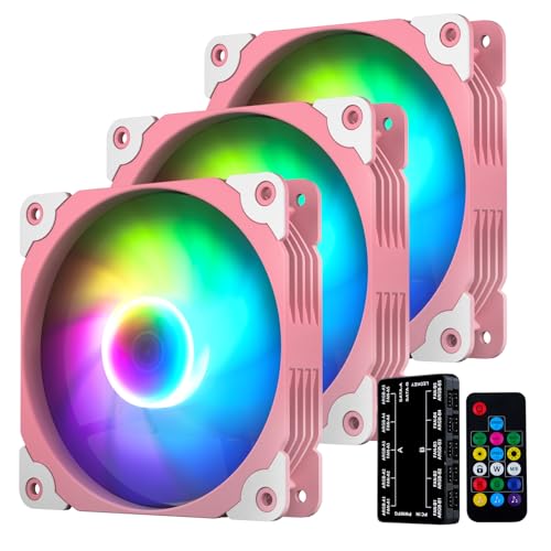 Vetroo 3-Pack Computer Case Fan 120mm Address RGB & PWM Cooling Fans High Performance with Controller Hub - Pink - Image 4