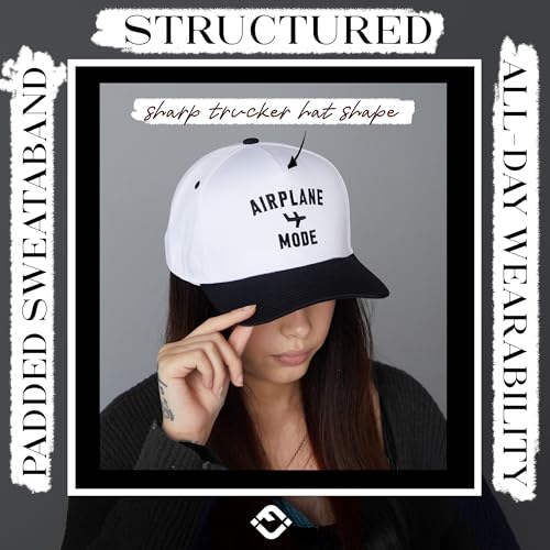 Funky Junque Cute Vintage Trucker Hat for Women, Adjustable Embroidered Two-Tone Snapback Baseball Cap, One Size - Airplane Mode - White/Black - Image 5