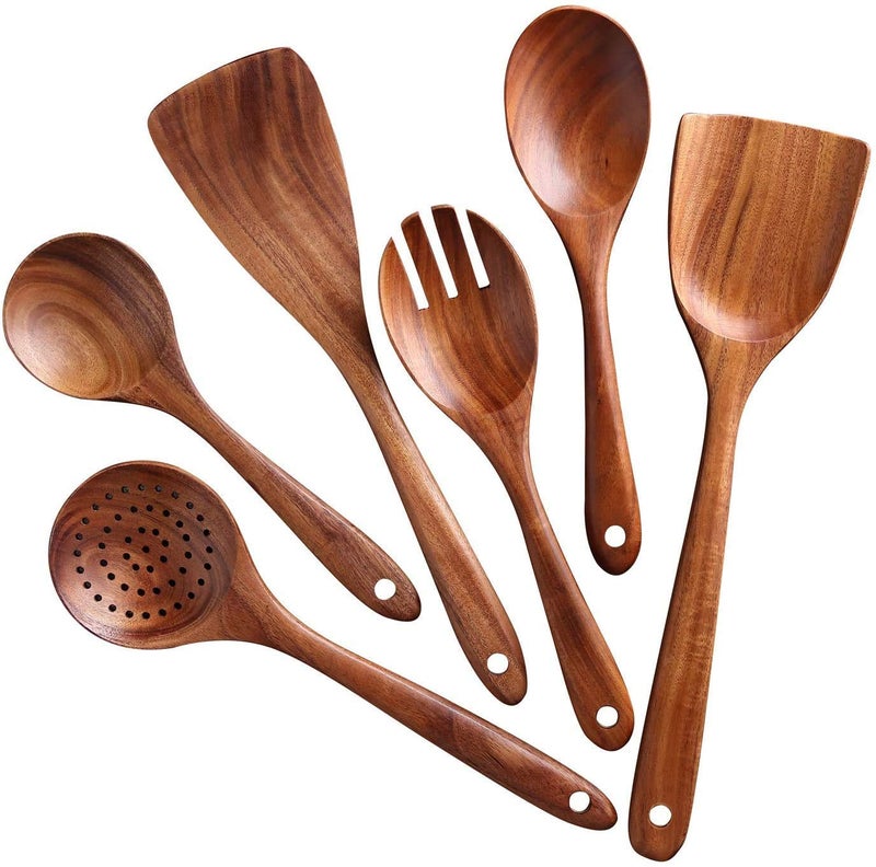 Rolimoli Handmade Wooden Serving and Cooking Spoon Kitchen Utensil Set of 7 - Image 1