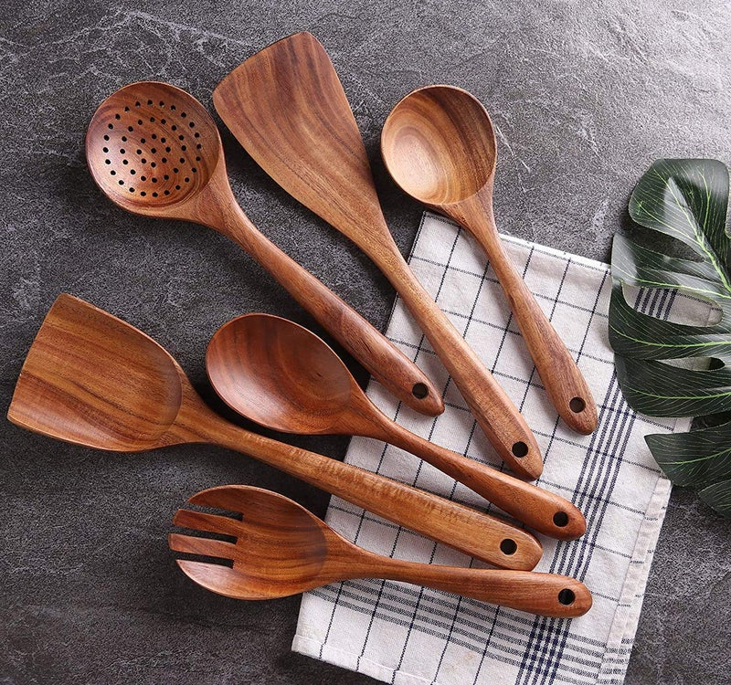 Rolimoli Handmade Wooden Serving and Cooking Spoon Kitchen Utensil Set of 7 - Image 2