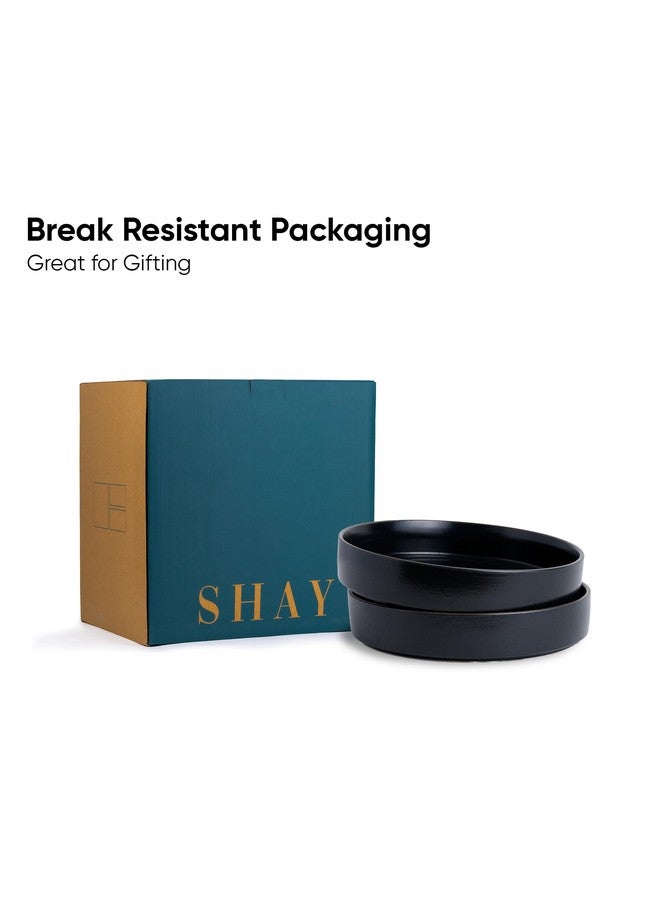 Shay طقم أطباق باستا سيراميك قابلة للتكديس من شاي، 22 سم، 2 قطع، أسود | تشطيب غير لامع | طبق باستا سيراميك | طبق عميق | وعاء سيراميك | طبق تقديم باستا (طبق باستا قابل للتكديس - حافة سوداء) - Image 4
