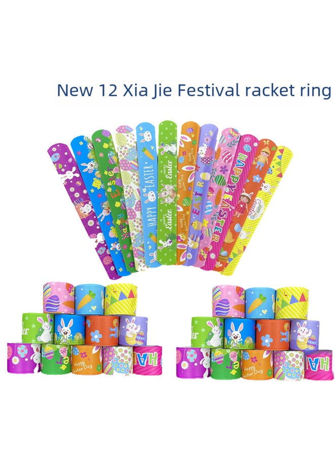 Easter Themed PVC Slap Bracelet Decorative Rabbit Egg Design Ideal For Family Decoration Fun Children's Toy Handband-Color:12*2 (24 A Pack)-Specifications:3*22  - Image 3