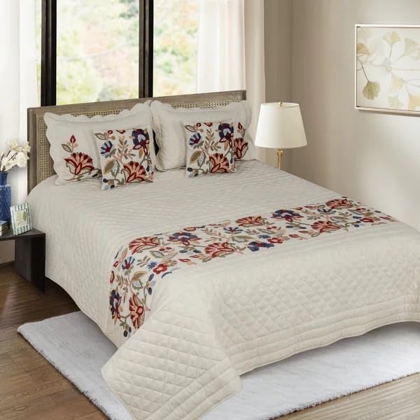 CASA AMI CASA AMI Eleanor Bedcover Set Luxury Bedcover King Size Preminum Quilted Design for Bed 1 bedcover 2 Pillow Covers and 2 Cushion Covers Fabric Linen  - Image 1