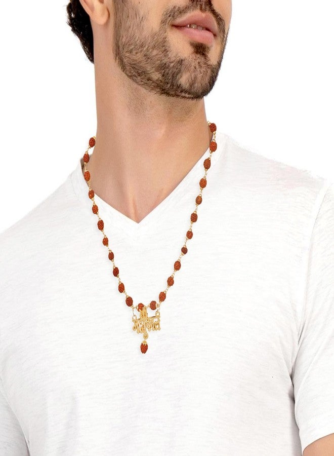 Vientiq Men's Trishul Mahakal Engraved Rudraksh Necklace - Image 4