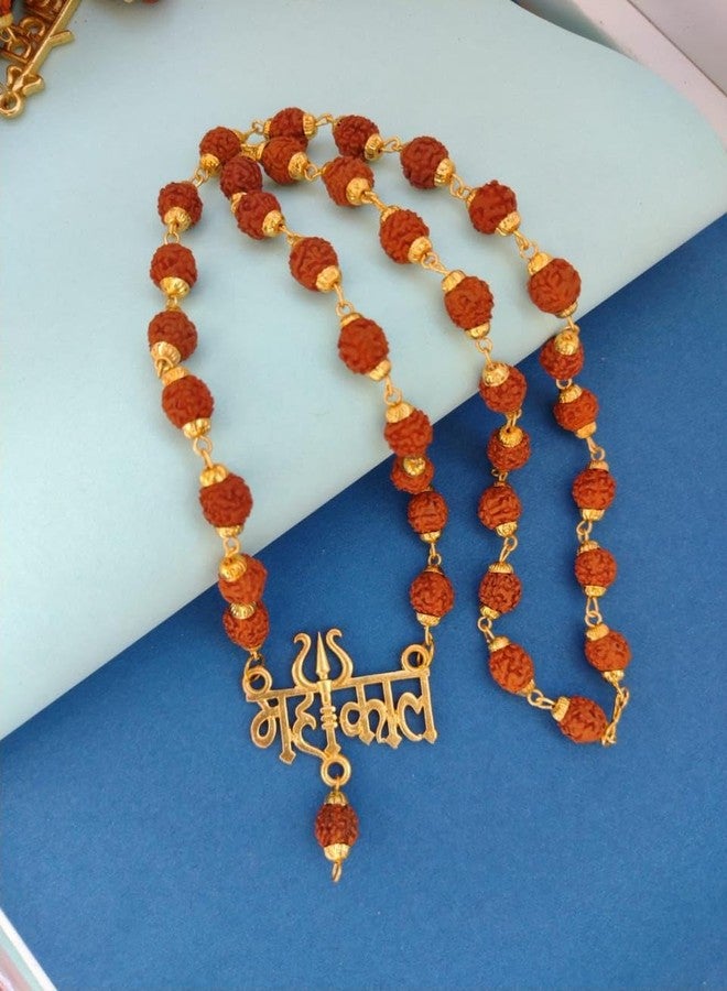 Vientiq Men's Trishul Mahakal Engraved Rudraksh Necklace - Image 3