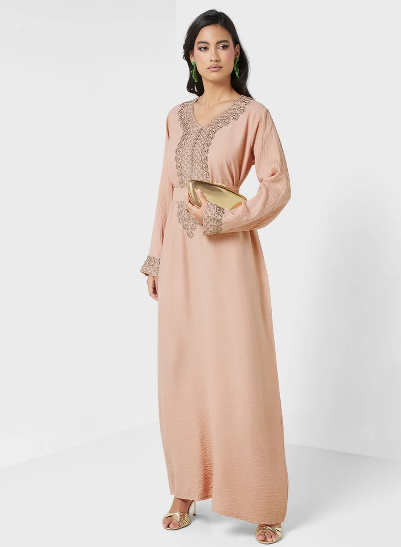 hayas closet Embroidered Belted Jalabiya